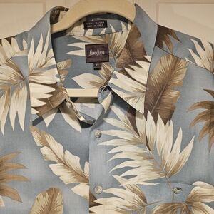 Neiman Marcus Blue and Brown Leaf Print Men's Shirt